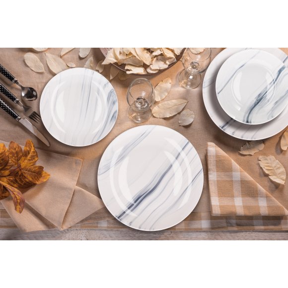 SERVIZIO 18 PIATTI IN CERAMICA EFFETTO MARMO - GRIGIO SERVIZIO 18 PIATTI IN CERAMICA EFFETTO MARMO - GRIGIO