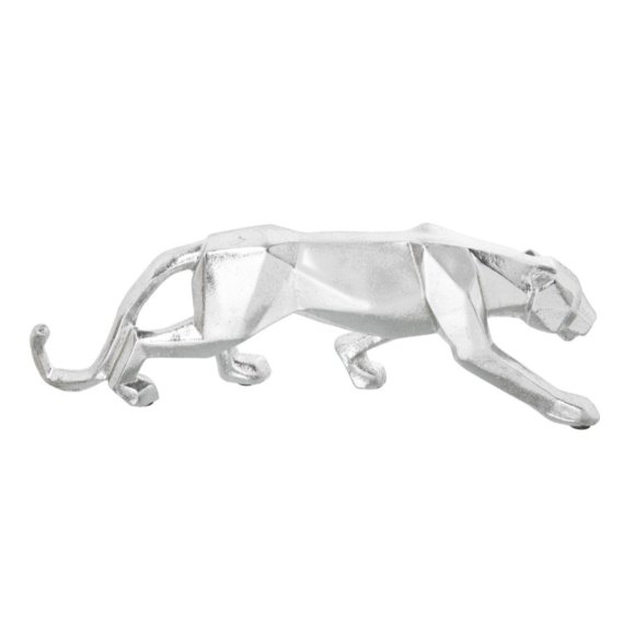 CAMACHO STATUETTA DECORATIVA PANTERA IN PLASTICA ARGENTATA - 10X16X44 CM