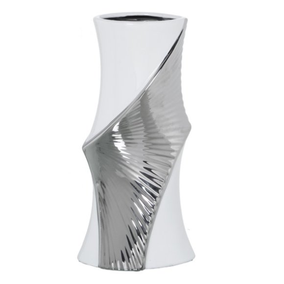 CAMACHO VASO CERAMICA 12X15X28 CM - BIANCO/ARGENTO