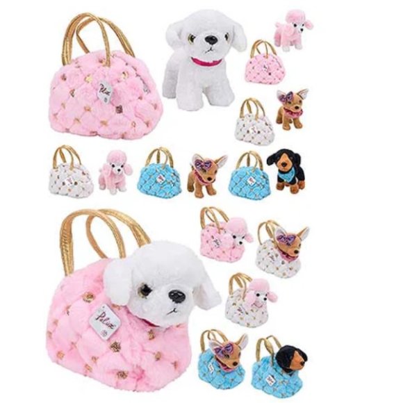 GLOBO CANE PELUCHE CON BORSETTA DI PAILLETTES - COLORI ASSORTITI 