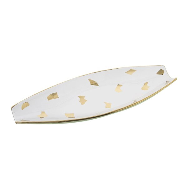 CAMACHO CENTRO TAVOLA CERAMICA 45X16X6 CM - BIANCO/ORO 