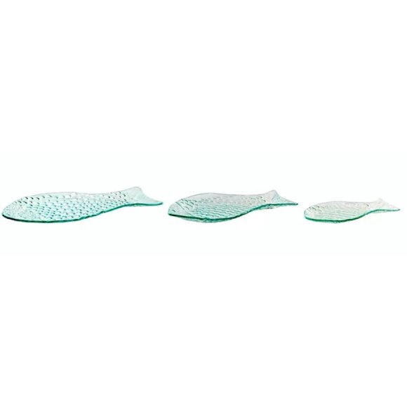 ITEM SET 3 VASSOI  PESCE VETRO TRASPARENTE 