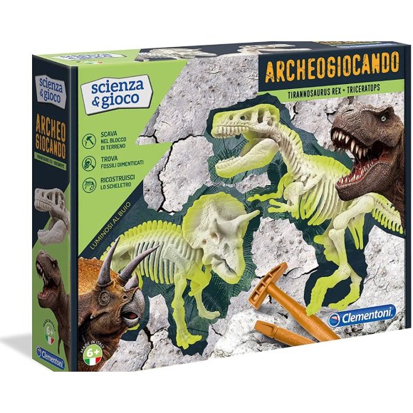 ARCHEOGIOCANDO T-REX & TRICERATOPO CLEMENTONI | KIT PALEONTOLOGO