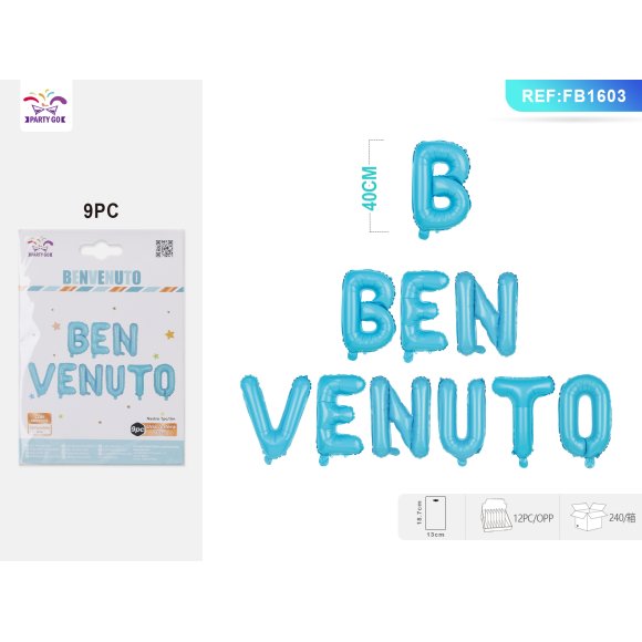 SET PALLONCINO MYLAR SCRITTA "BENVENUTO" - BLU SET PALLONCINO MYLAR SCRITTA "BENVENUTO" - BLU