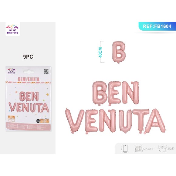 SET PALLONCINO MYLAR SCRITTA "BENVENUTA" - ROSA SET PALLONCINO MYLAR SCRITTA "BENVENUTA" - ROSA
