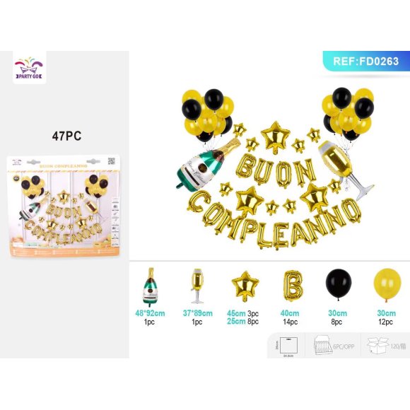 SET PALLONCINO MYLAR SCRITTA "BUON COMPLEANNO" - ORO SET PALLONCINO MYLAR SCRITTA "BUON COMPLEANNO" - ORO