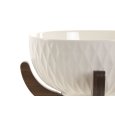 SET 3 PEZZI INSALATIERA IN PORCELLANA CON SUPPORTO E DECORAZIONI IN BAMBU' - 27X27X17 CM 