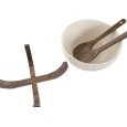 SET 3 PEZZI INSALATIERA IN PORCELLANA CON SUPPORTO E DECORAZIONI IN BAMBU' - 27X27X17 CM 