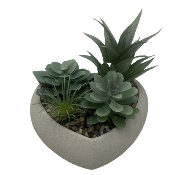 PIANTA CON VASO IN CEMENTO A FORMA DI CUORE 15X15X14 CM - GRIGIO 