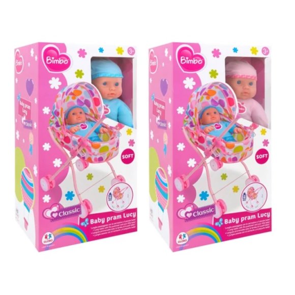 SET BAMBOLA CON CARROZZINA PER BAMBINI - 36 CM 