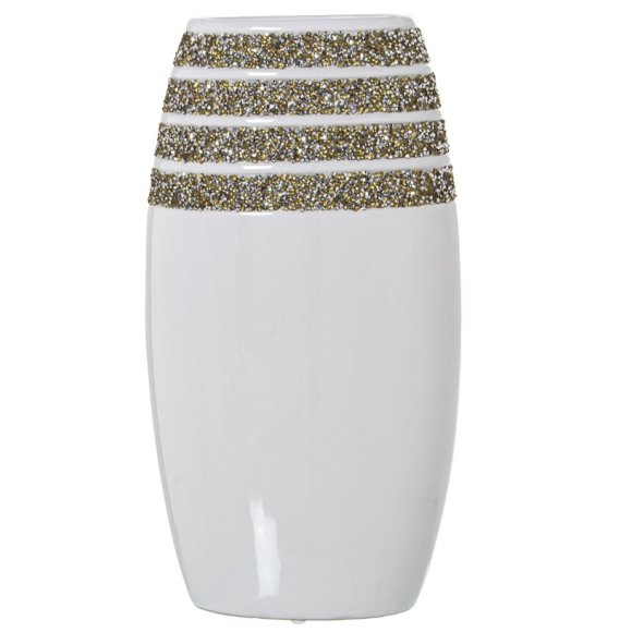CAMACHO VASO IN  CERAMICA 13x18x33 CM - BIANCO CON BRILLANTINI