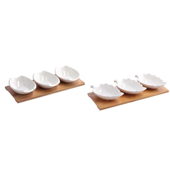 STAR SET 3 CIOTOLE IN PORCELLANA CON VASSOIO IN BAMBOO – CM. 14 X 8,5 X H. CM 