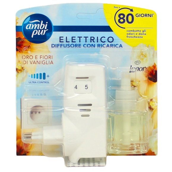 AMBIPUR ELETTRICO DIFFUSORE + RICARICA ORO E FIORI DI VANIGLIA  DURATA FINO A 80 GIORNI - 20 ML