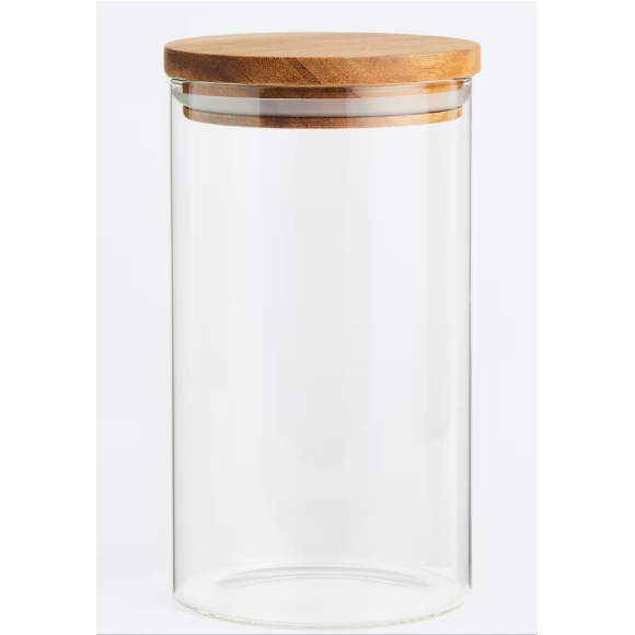 BARATTOLO IN VETRO CON COPERCHIO IN LEGNO - 11XH19 CM 
