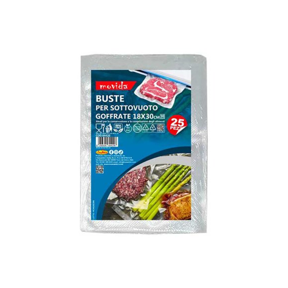 MOVIDA 25 BUSTE SOTTOVUOTO GOFFRATE PER ALIMENTI - 18X30 CM MOVIDA 25 BUSTE SOTTOVUOTO GOFFRATE PER ALIMENTI - 18X30 CM
