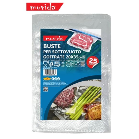 MOVIDA 25 BUSTE SOTTOVUOTO GOFFRATE PER ALIMENTI - 20X35 CM MOVIDA 25 BUSTE SOTTOVUOTO GOFFRATE PER ALIMENTI - 20X35 CM