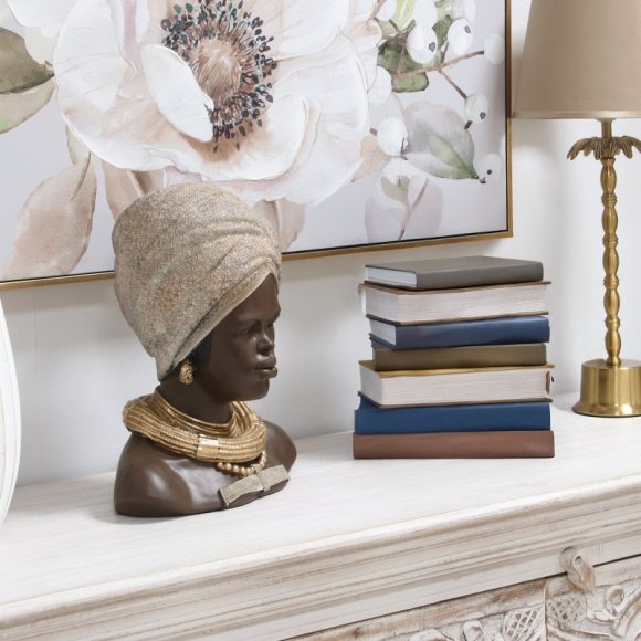 FIGURA BUSTO AFRICANA IN RESINA 35 CM - DORATA