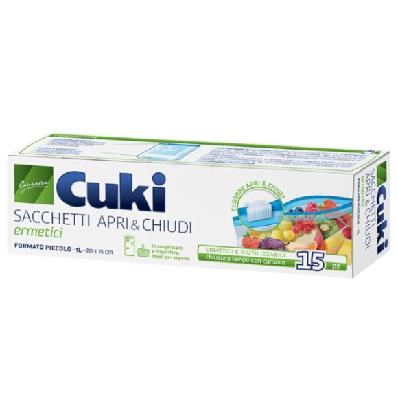 CUKI SACCHETTI APRI&CHIUDI PICCOLI C/CURSORE LT1 20X15 PZ 15