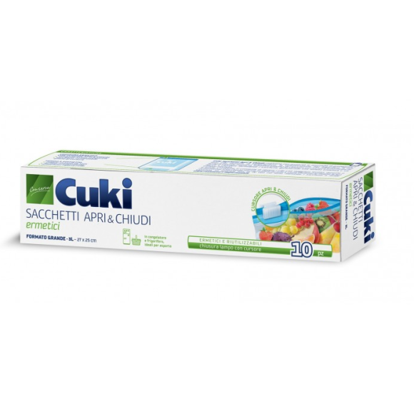 CUKI SACCHETTI APRI & CHIUDI ERMETICI CON CURSORE GRANDE 3 LT CM 27x25 - 10 PZ