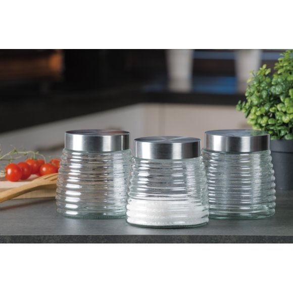 SET 3 BARATTOLI IN VETRO CON COPERCHIO IN METALLO