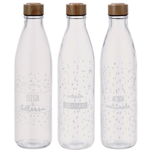 BOTTIGLIA ACQUA IN VETRO 1 LITRO - DECORAZIONI ASSORTITE BOTTIGLIA ACQUA IN VETRO 1 LITRO - DECORAZIONI ASSORTITE