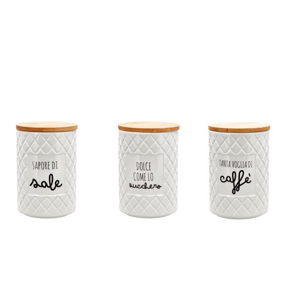 BARATTOLO CERAMICA CON COPERCHIO 10x15H CM - SCRITTE ASSORTITE