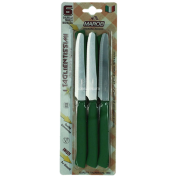 MARIETTI COLTELLO DA TAVOLA DENTATO VERDE 11 CM - 6 PEZZI 