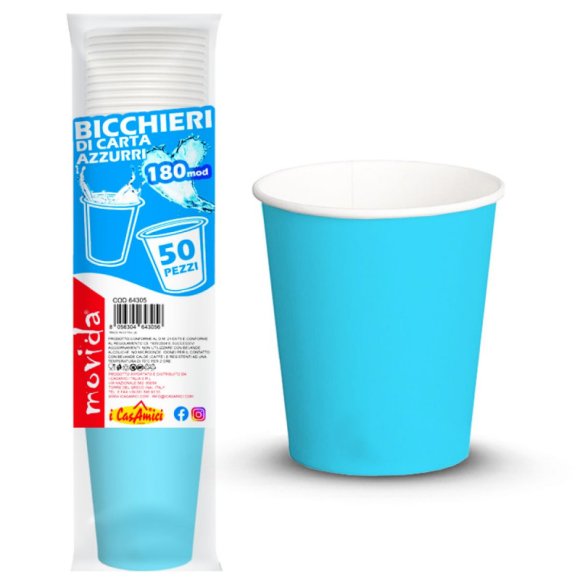 BICCHIERI BIO PER ACQUA MOVIDA AZZURRI - 50 PEZZI BICCHIERI BIO PER ACQUA MOVIDA AZZURRI - 50 PEZZI