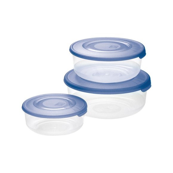 TONTARELLI FRIGO BOX TONDO 3 PEZZI TRASPARENTE  COPERCHIO AZZURRO