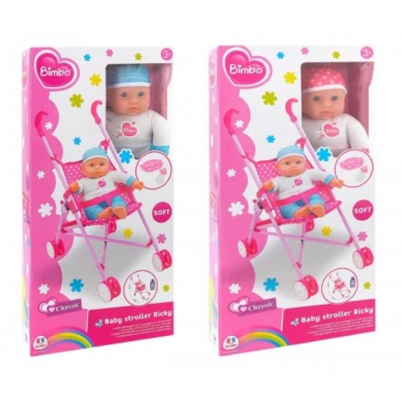 BAMBOLOTTO CON PASSEGGINO PER BAMBINI - 36 CM 