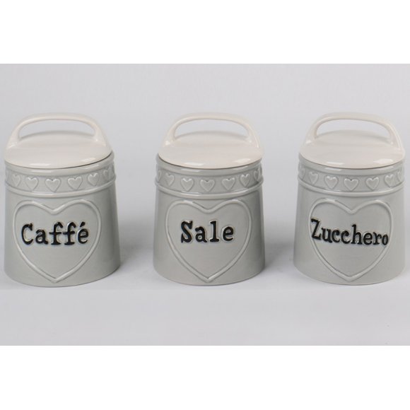SET 3 BARATTOLI IN CERAMICA - BIANCO E GRIGIO SET 3 BARATTOLI IN CERAMICA - BIANCO E GRIGIO