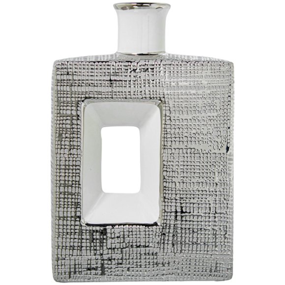 VASO CERAMICA BIANCO E ARGENTO 28 CM